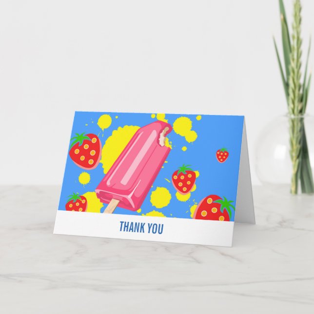 Fun Pink Popsicle und Strawberries Vielen Dank Karte (Vorderseite)