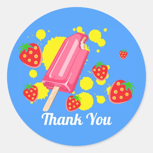 Fun Pink Popsicle und Strawberries Vielen Dank Runder Aufkleber (Vorderseite)
