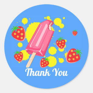 Fun Pink Popsicle und Strawberries Vielen Dank Runder Aufkleber
