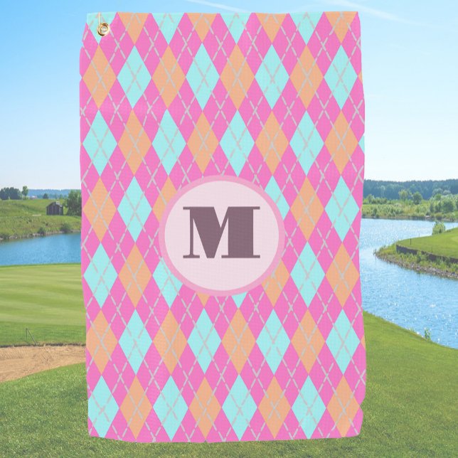 Fun pink preppy Raute Custom Monogram Ladys Golfhandtuch (Von Creator hochgeladen)