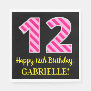 Fun Pink Streifen "12"; Glücklicher 12. Geburtstag Serviette