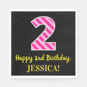 Fun Pink Streifen "2"; Happy 2nd Birthday; Name Serviette