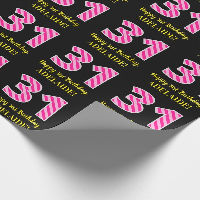 Fun Pink Streifen "31"; glücklich 31. Geburtstag;  Geschenkpapier (Ecke)
