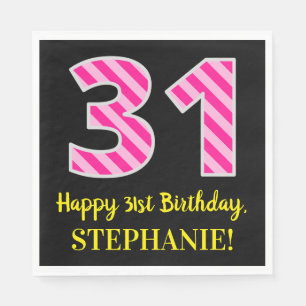 Fun Pink Streifen "31"; glücklich 31. Geburtstag; Serviette