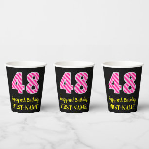 Fun Pink Streifen "48": Herzlichen Glückwunsch 48 Pappbecher