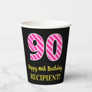 Fun Pink Streifen "90": Herzlichen Glückwunsch 90 Pappbecher