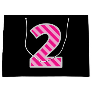 Fun Pink Striped "2"; Happy 2. Geburtstag; Name Große Geschenktüte