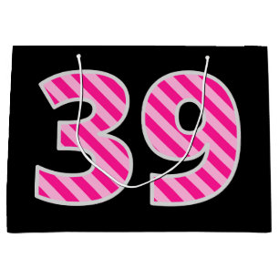 Fun Pink Striped "39"; Happy 39. Geburtstag; Name Große Geschenktüte