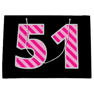 Fun Pink Striped "51"; Happy 51. Geburtstag; Name Große Geschenktüte