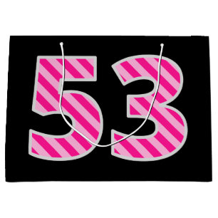 Fun Pink Striped "53"; Happy 53. Geburtstag; Name Große Geschenktüte