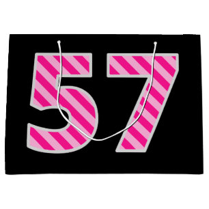 Fun Pink Striped "57"; Happy 57. Geburtstag; Name Große Geschenktüte