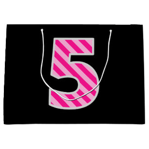 Fun Pink Striped "5"; Happy 5th Birthday; Name Große Geschenktüte
