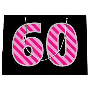 Fun Pink Striped "60"; Happy 60. Geburtstag; Name Große Geschenktüte