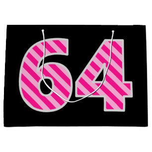 Fun Pink Striped "64"; Happy 64. Geburtstag; Name Große Geschenktüte