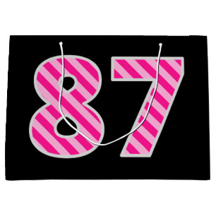 Fun Pink Striped "87"; Happy 87. Geburtstag; Name Große Geschenktüte