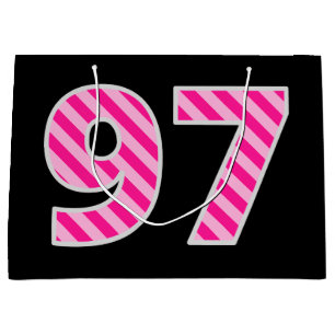 Fun Pink Striped "97"; Happy 97. Geburtstag; Name Große Geschenktüte