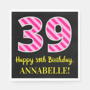 Fun Pink Stripes "39"; Glücklicher 39. Geburtstag; Serviette
