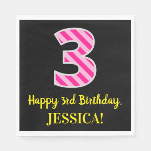 Fun Pink Stripes "3"; glücklich 3. Geburtstag; Nam Serviette