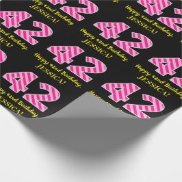 Fun Pink Stripes "42"; Happy 42. Geburtstag; Name Geschenkpapier