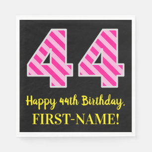 Fun Pink Stripes "44"; Glücklicher 44. Geburtstag; Serviette