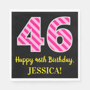 Fun Pink Stripes "46"; Glücklicher 46. Geburtstag; Serviette