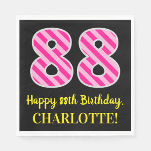 Fun Pink Stripes "88"; Glücklicher 88. Geburtstag; Serviette