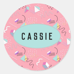 Fun Pink Throwback Graphics der 1990er Jahre Runder Aufkleber