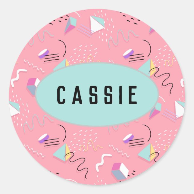 Fun Pink Throwback Graphics der 1990er Jahre Runder Aufkleber (Vorderseite)