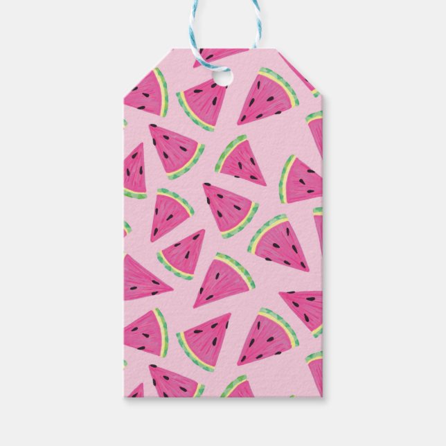 Fun Pink Tropical Summer Watermelon Muster Geschenkanhänger (Vorderseite)