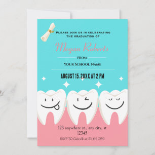 Fun pink und blau Zelt Dental Abschluss Einladung