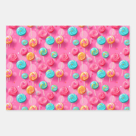 Fun Pink und Blue Lollipops Candy Lane Geschenkpapier Set