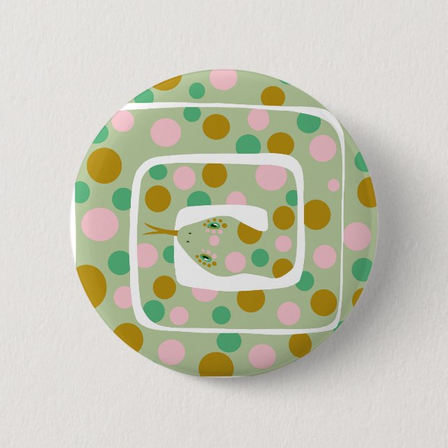 Fun Pink und Green Abstrakt Polka Dotted Schlange Button (Vorderseite)