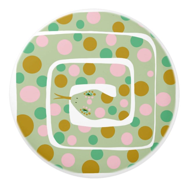 Fun Pink und Green Abstrakt Polka Dotted Schlange Keramikknauf (Vorderseite)