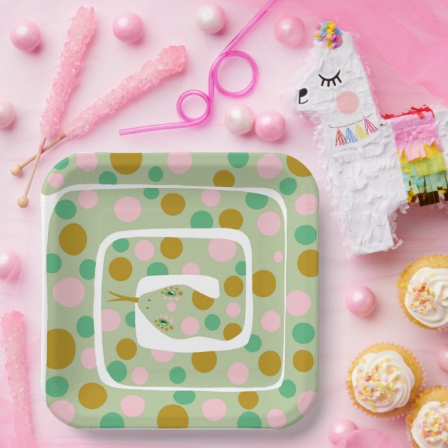 Fun Pink und Green Abstrakt Polka Dotted Schlange Pappteller (Party)