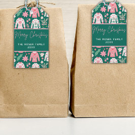 Fun Pink und Green Ugly Sweater Weihnachtsfeiertag Geschenkanhänger