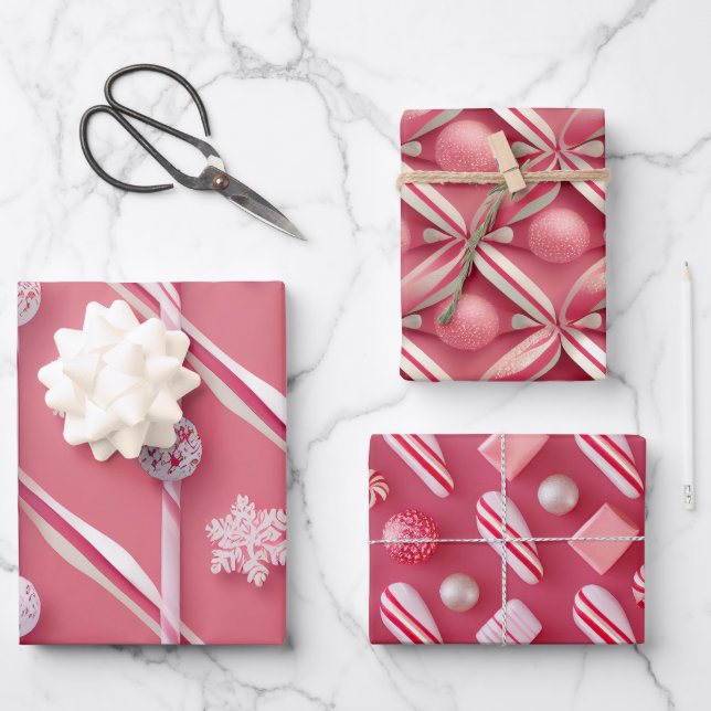 Fun Pink und Peppermint Candy Lane Collection Geschenkpapier Set (Vorderseite)