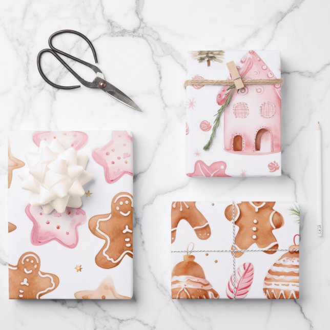 Fun Pink Weihnachten Süße Leckereien Geschenkpapier Set (Vorderseite)