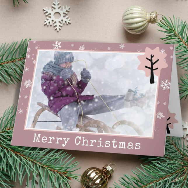 Fun Pink Weihnachtsbaum Schneeflocken Foto Feiertagskarte (Von Creator hochgeladen)