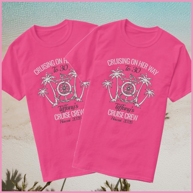 Fun Pink & White Birthday Cruise 2026 Group T-Shirt (Von Creator hochgeladen)