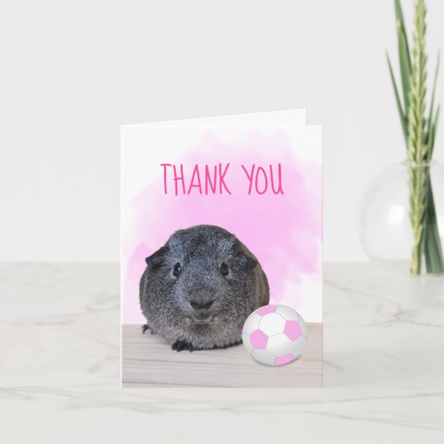 Fun Pink White Soccer Ball Guinea Pig Dankeskarte (Vorderseite)