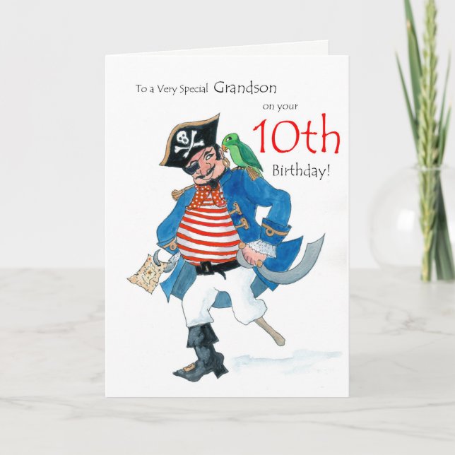 Fun Pirate 10th Birthday Card for Grandson Karte (Vorderseite)