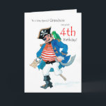 Fun Pirate 4. Geburtstagskarte für Grandson Karte<br><div class="desc">Eine 4. Geburtstagskarte für einen ganz besonderen Grandson,  mit einem fröhlichen Pirat und seinem Papagei,  aus einem Aquarellbild von Judy Adamson. Sie können den Insidertext bearbeiten,  wenn Sie möchten.</div>