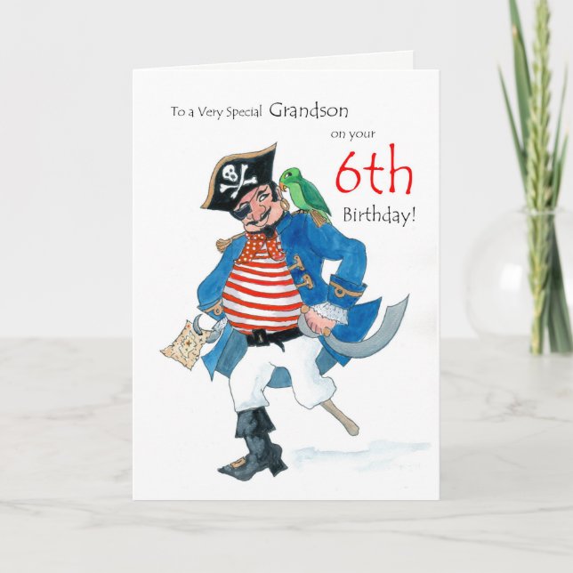 Fun Pirate 6e carte d'anniversaire pour Grandson (Devant)