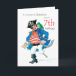 Fun Pirate 7. Geburtstagskarte für Grandson Karte<br><div class="desc">Eine 7. Geburtstagskarte für einen ganz besonderen Grandson,  mit einem fröhlichen Pirat und seinem Papagei,  aus einem Aquarellbild von Judy Adamson. Sie können den Insidertext bearbeiten,  wenn Sie möchten.</div>