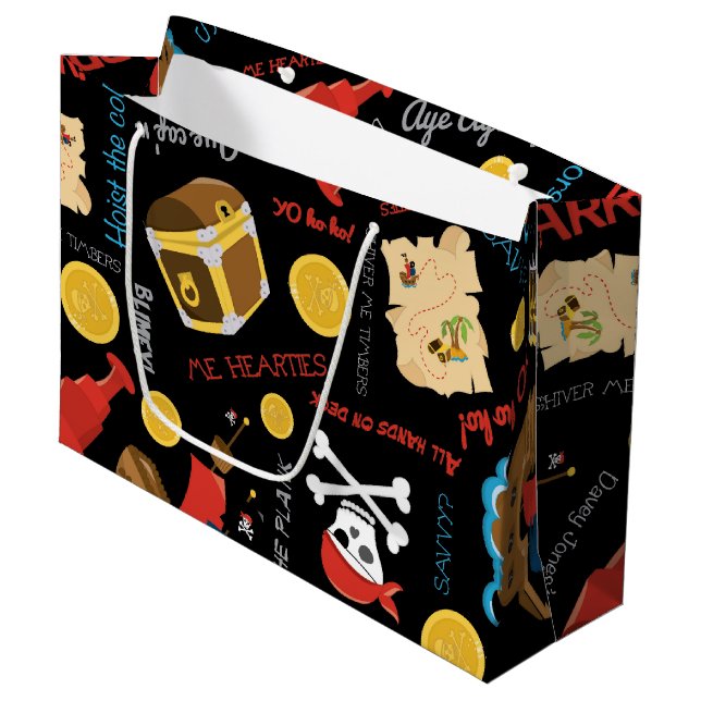 Fun Pirate Muster Kinder Spaß Geschenktasche Große Geschenktüte (Vorderseite Schrägansicht)