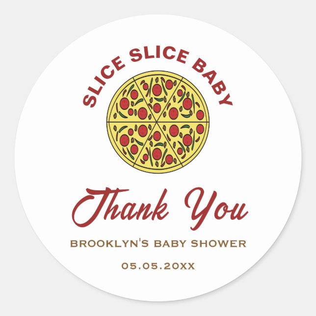 Fun Pizza Gender Neutral Slice Slice Baby Dusche Runder Aufkleber (Vorderseite)