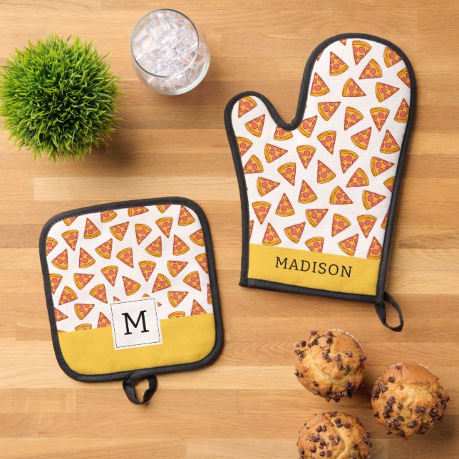 Fun Pizza Slice Pattern Ofenhandschuh & Topflappen-Set (Oben Unten)