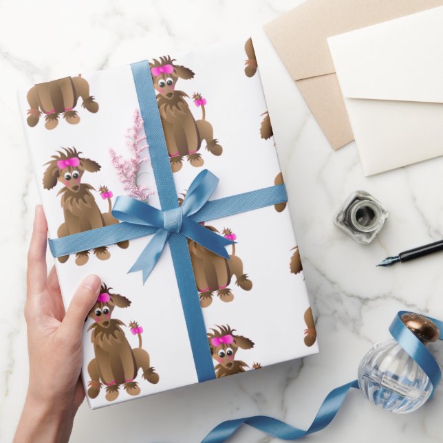 Fun Poodle-like Pet mit rosa Ribbons Geschenkpapier (Schenken)