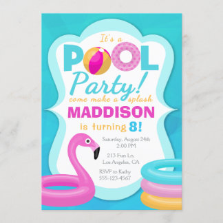 Fun Pool Party Aufblasbare zum Geburtstag Einladun Einladung