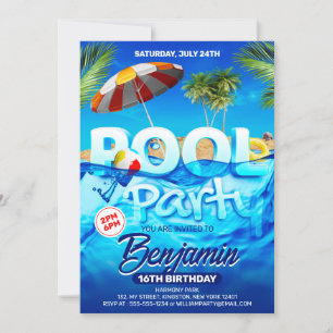 Fun Pool Party Helle tropische schwimmen Geburtsta Einladung